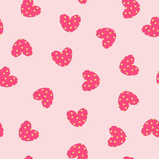 Vector pink hearts polka dots seamless pattern