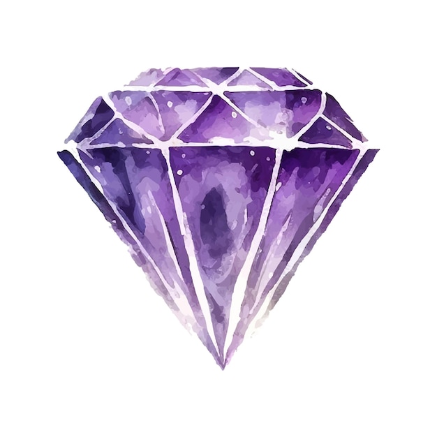 Vector pink purple diamond crystal Watercolor illustration