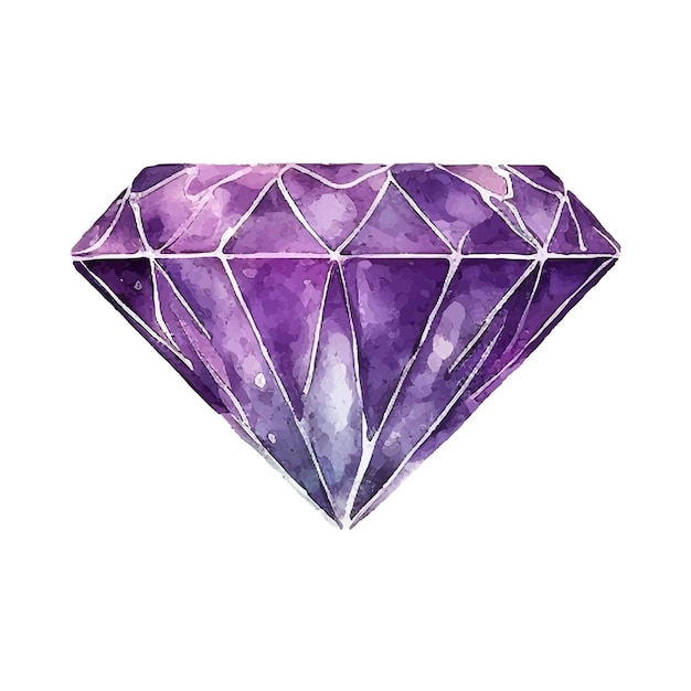 Vector pink purple diamond crystal Watercolor illustration