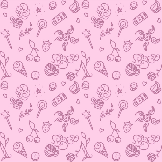 Vector pink seamless pattern with things from life