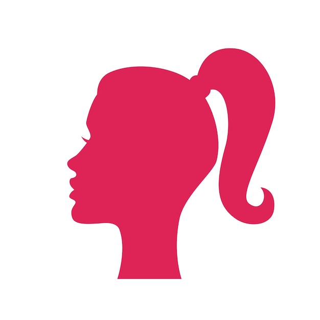 Vector pink silhouette of a female head isolated on a white background