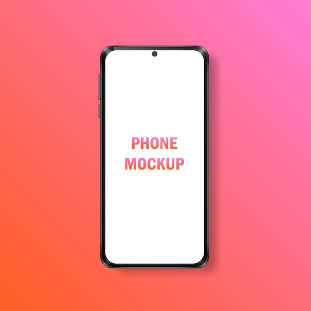 Vector pink square banner with modern smartphone for advertisement. Mock up of realistic phone