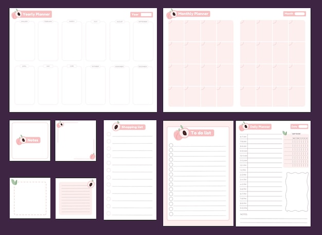 Vector planner pages templates Daily monthly yearly to do list and memo pads