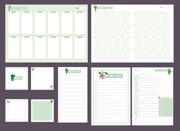 Vector planner pages templates Daily monthly yearly to do list and memo pads