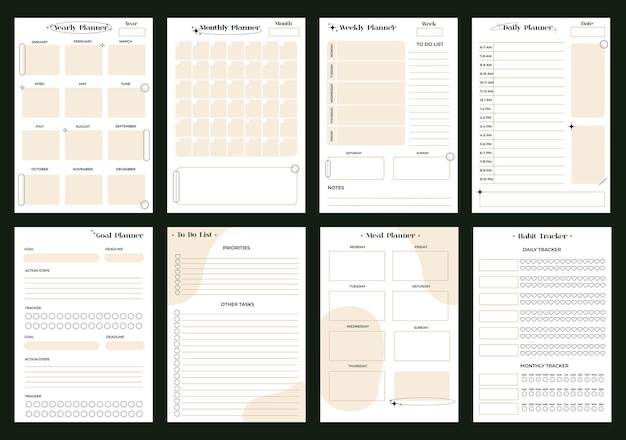 Vector vector planner pages templates daily weekly monthly to do list and meal planners