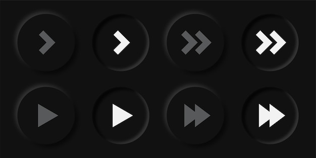 Vector play and arrow button set in neumorphism style.