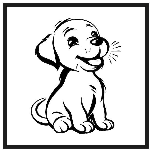 Vector playful puppy silhouette clipart black white background