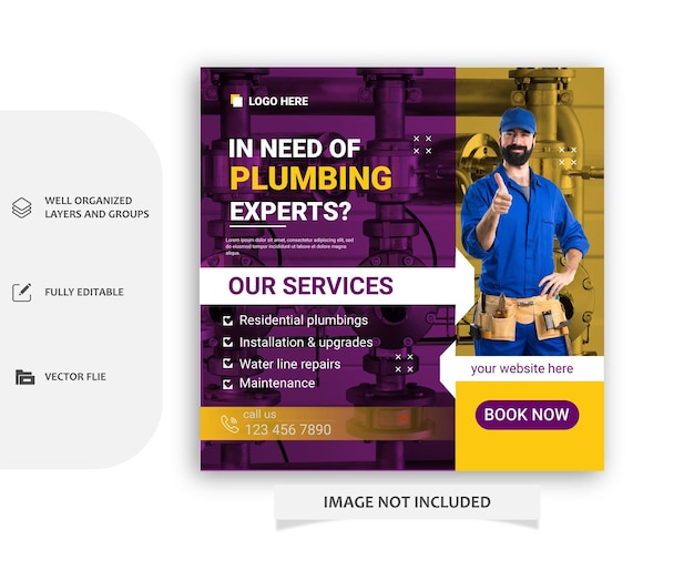 Vector vector plumbing service social media post template