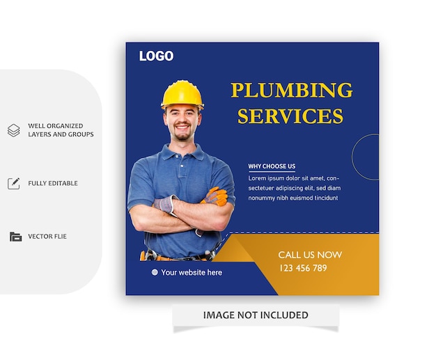 Vector vector plumbing service social media post template