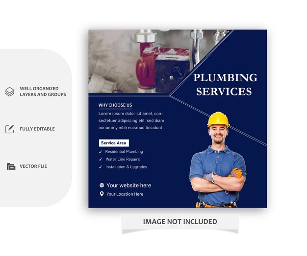 Vector vector plumbing service social media post template