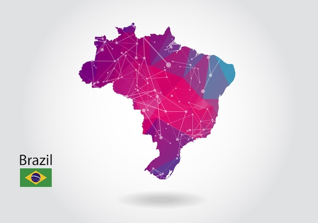 Vector polygonal brazil map. Low poly design. map made of triangles on white background. geometric rumpled triangular low poly style gradient graphic, line dots, UI design.