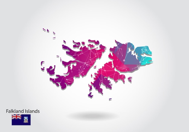 Vector polygonal falkland Islands map. Low poly design. map made of triangles on white background. geometric rumpled triangular low poly style gradient graphic, line dots, UI design.