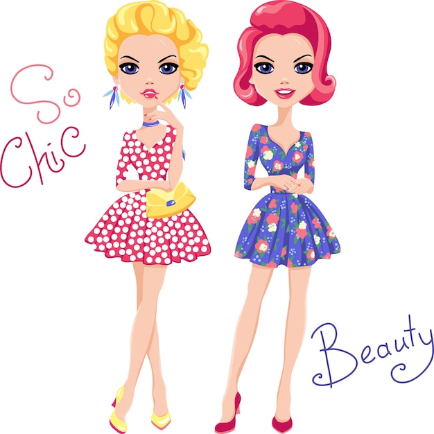 Vector Pop Art cute fashion girls