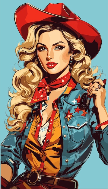 vector pop art pinup illustration of a rodeo girl