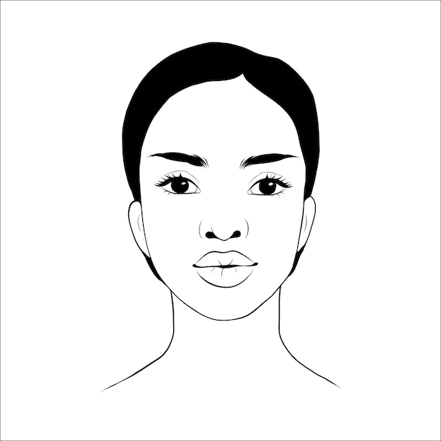 Vector portrait of beautiful african american woman in black and white Gentle silhouette fashion illustration