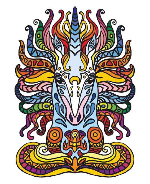 Vector portrait of doodle unicorn