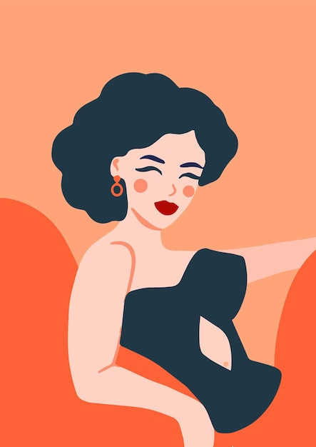 Vector portrait of vintage girl in pinup style