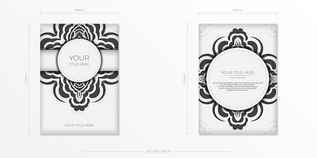 Vector postcard White colors with Indian ornaments Invitation card design with mandala patterns