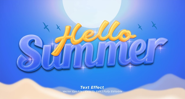 Vector poster for hello summer text effect with editable 3d text style