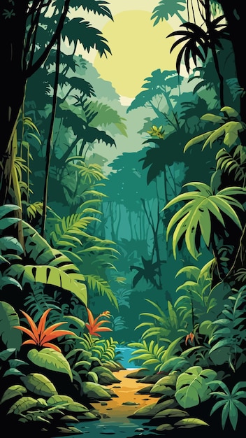 Vector vector of a poster for the jungle with a moon in the background