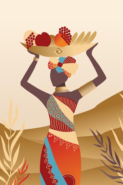 Vector poster luxurious African woman in traditional dress Collection of contemporary art