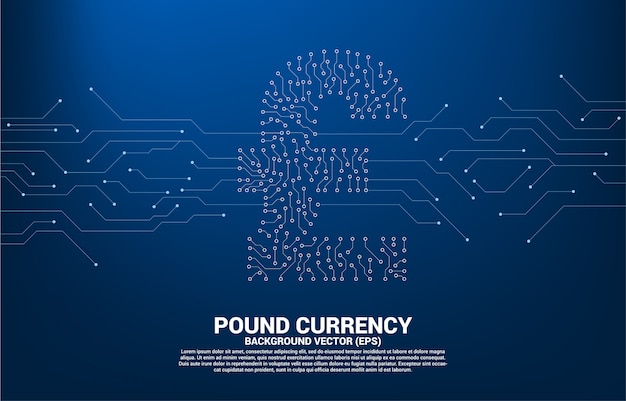 Vector pound sterling currency money icon from circuit board style dot connect line