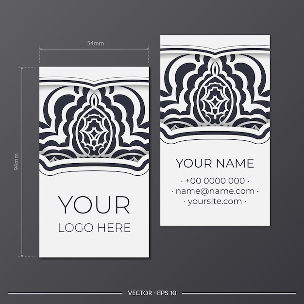 Vector vector preparation of business cards in white with black luxurious patterns. template for print design business card with monogram ornament.