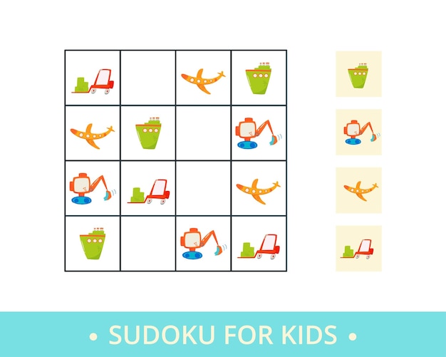 Vector preschool games transport sudoku for kids