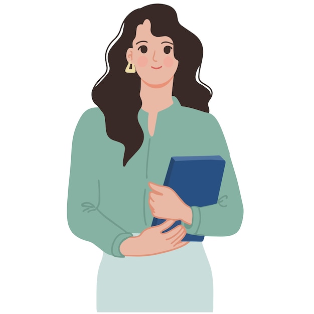 Vector pretty young woman carrying a book cartoon illustration