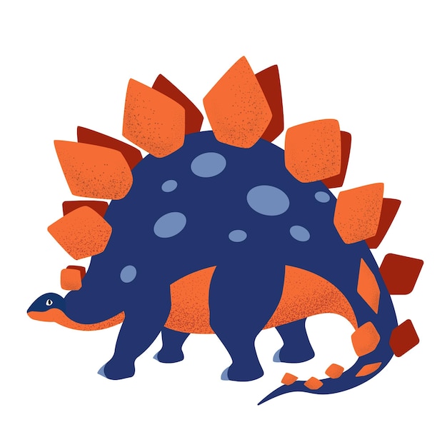 A vector print of colorful cartoon dinosaur stegosaurus blue and orange colors