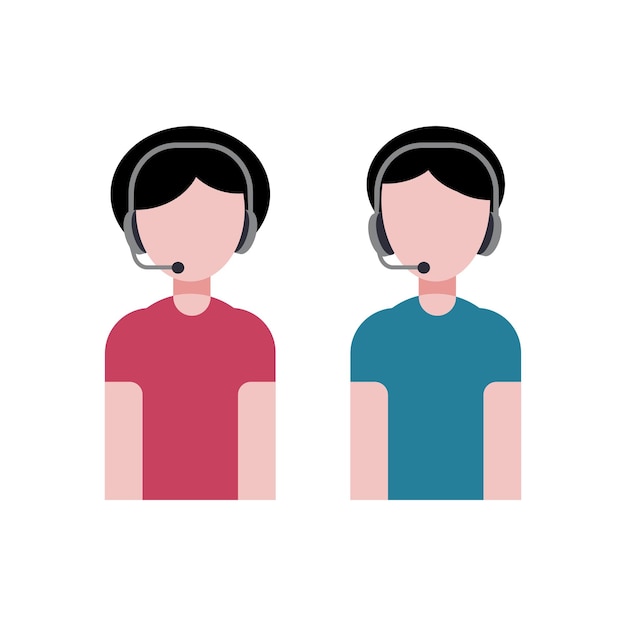 Vector print simple schematic color icon of call center operator, female and male versions