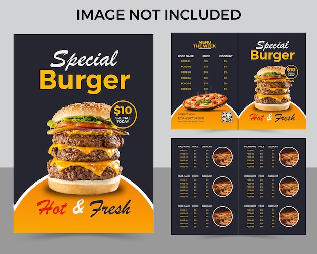 Vector professional restaurant food menu bi fold brochure template