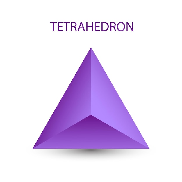 Vector purple tetrahedron with gradients for game icon package design or logo One of regular polyhedra isolated on white background Minimalist style Platonic solid