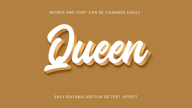 Vector queen 3d editable text style design