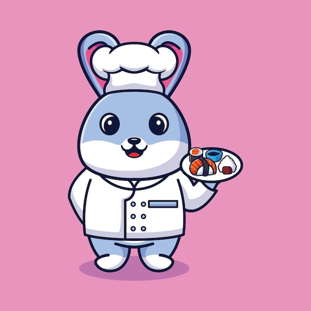 Vector rabbit chef mascot logo cartoon cute creative kawaii