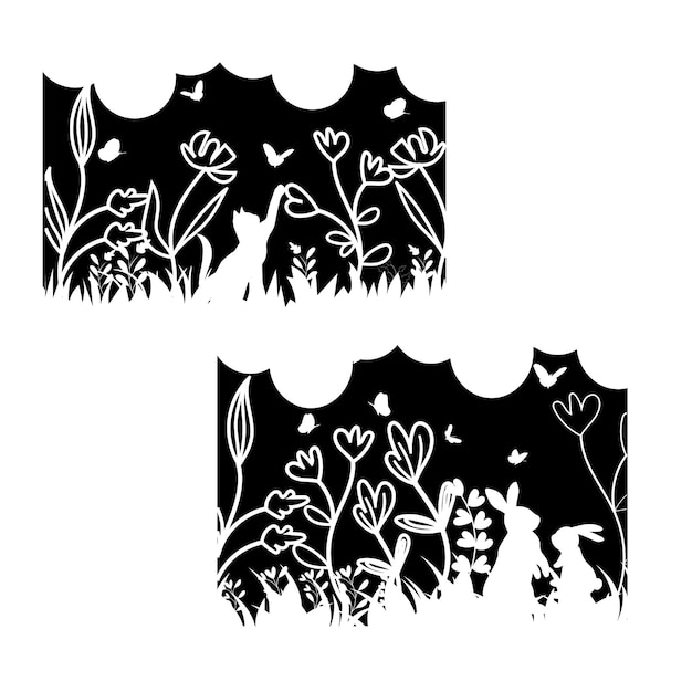 Vector vector rabbit in the grass black silhouette isolated vector