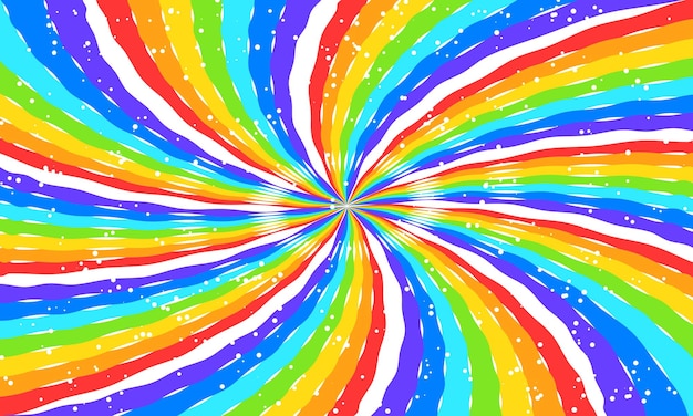 Vector rainbow swirl background with stars radial gradient rainbow of twisted spiral