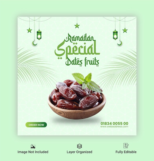 Vector ramadan dates fruits and burger food social media banner and instagram post design template