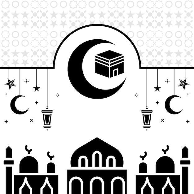 Vector Ramadan kareem element background decorative design black and white style