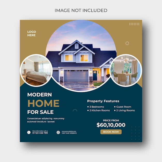 Vector real estate modern house property instagram post or square social media banner template