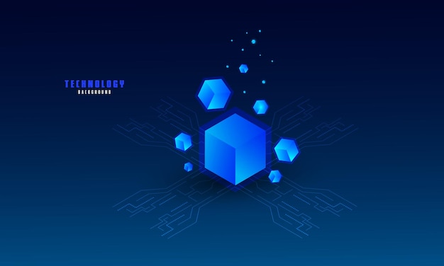 Vector realistic 3d cubes with blue glowing on dark blue background