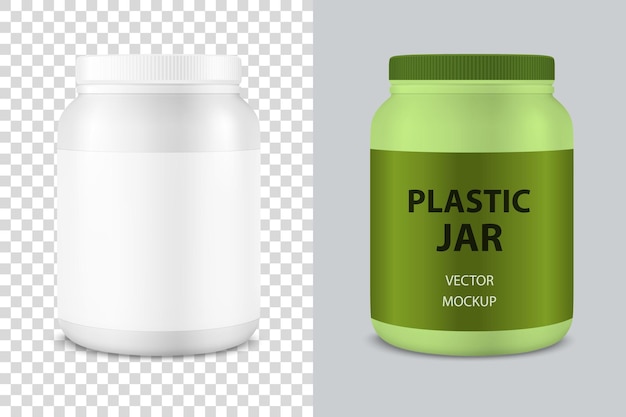 Vector Realistic 3d White Plastic Jar Can with Lid Closeup Isolated Design Template of Whey Protein Sport Powder Vitamins BCAA Pills Caps for Mockup Front View