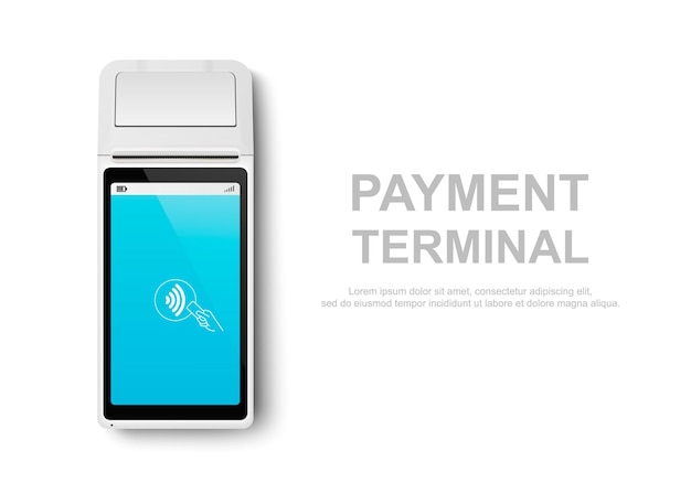 Vector Realistic 3d White Touch NFC Mobile Payment Machine POS Terminal Closeup Isolated on White Design Template of Bank Payment Wireless Contactless Terminal Mockup Payments device Top View