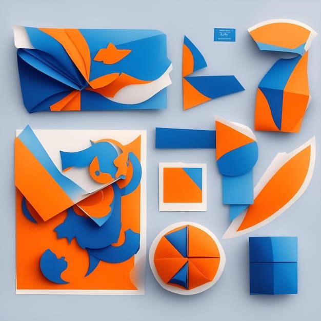 vector realistic blue and orange paper sticker collection