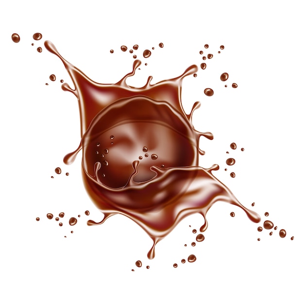 Vector realistic chocolate splash explosion Liquid choco swirl pouring melted cocoa