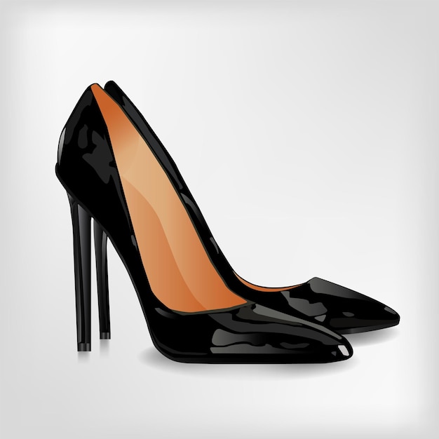 Vector realistic female black shoes isolated on the white