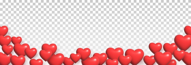 Vector realistic heart png. Frame from hearts. Volumetric red hearts png. Love banner with hearts.