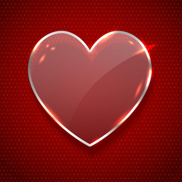 Vector vector realistic heart shaped glass banner isolated on dark red background. concept of happy valentines day.