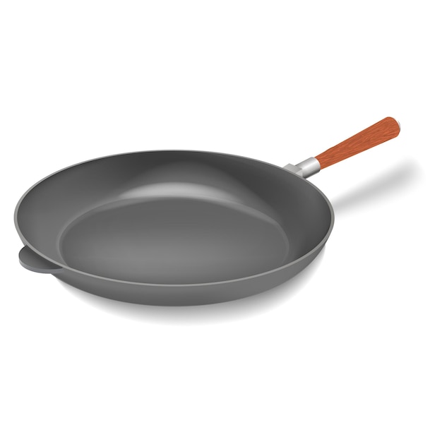 Vector realistic iron grill frying pan with handle illustration