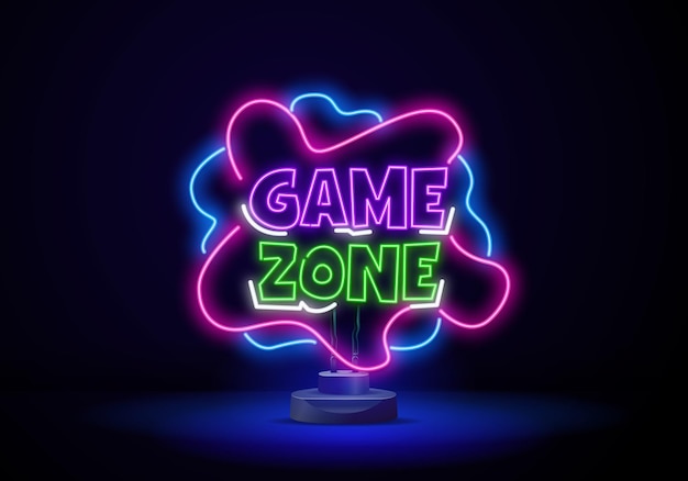 Vector realistic isolated neon sign of game zone typography logo for template and layout on the wall